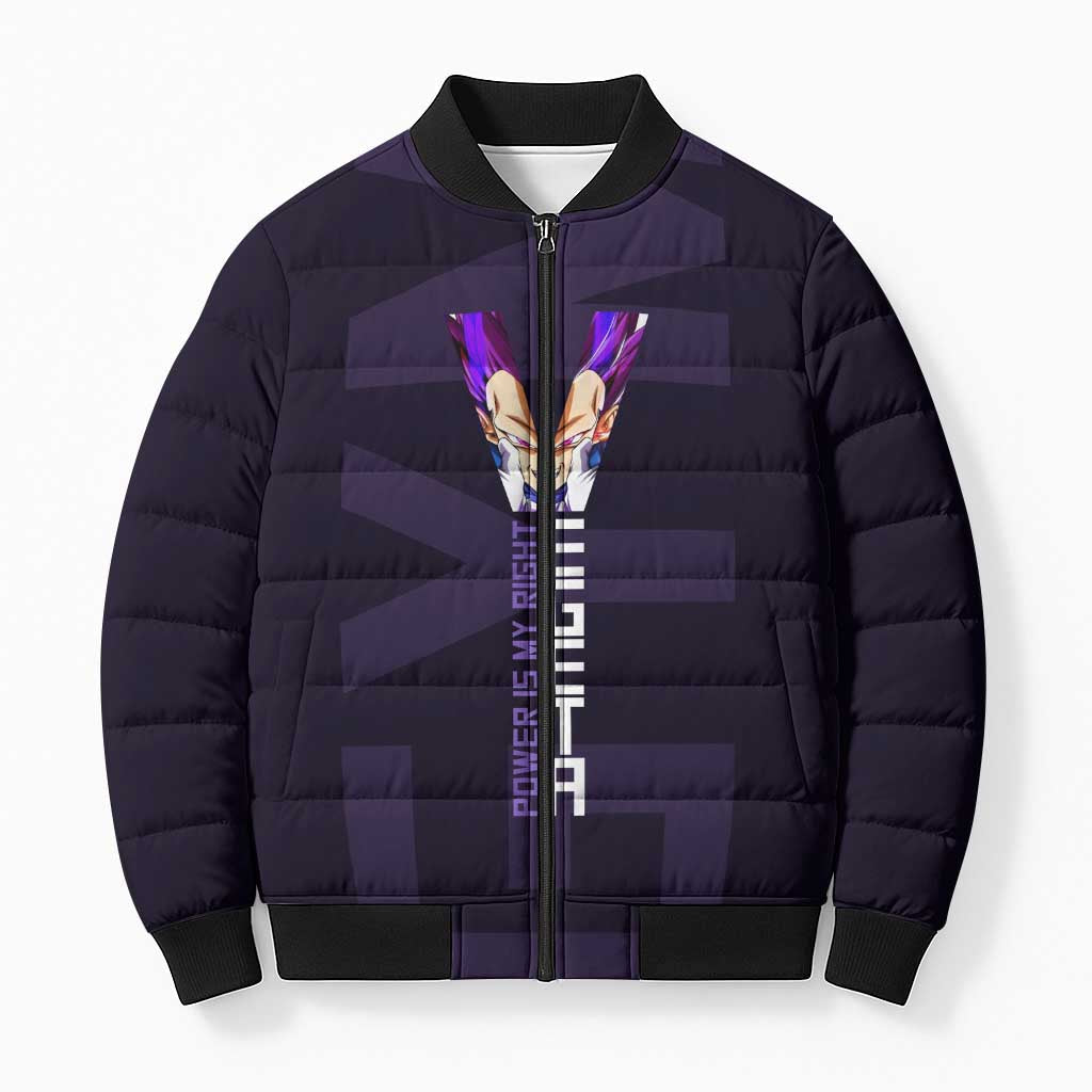 Vegeta Ultra Ego Gym Theme Bomber Puffer Jacket with Dumbbells Power Quote and Pride Design - The Mazicc