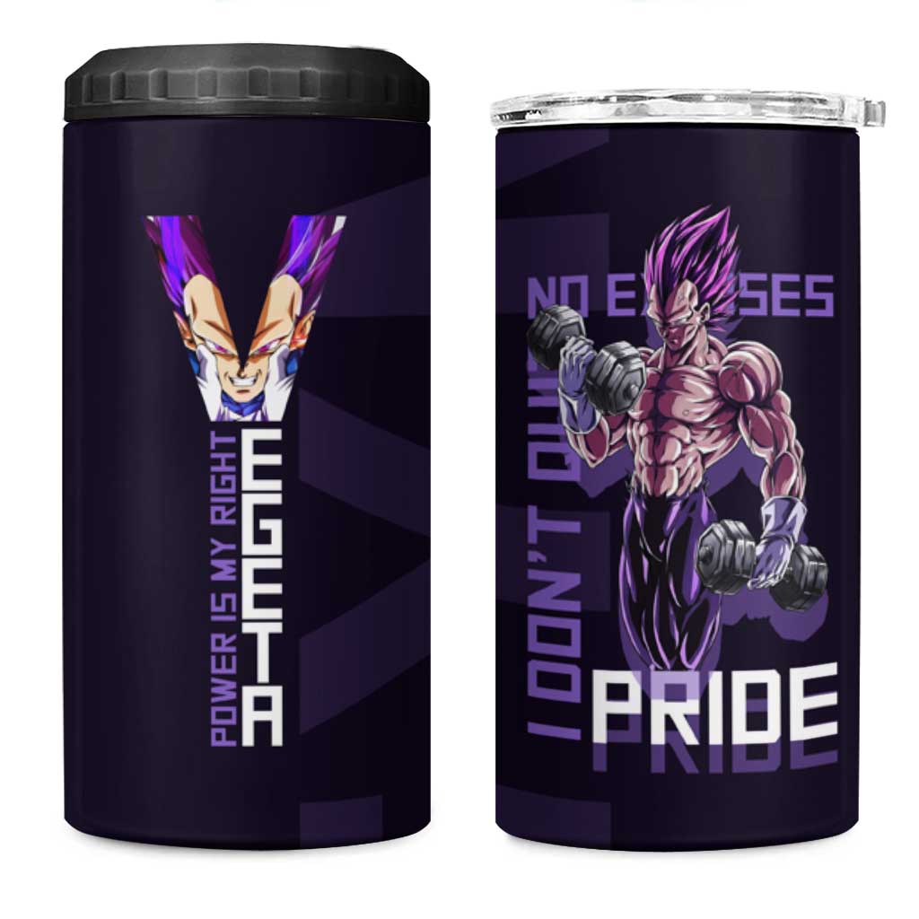 Vegeta Ultra Ego Gym Theme 4 in 1 Can Cooler Tumbler with Dumbbells Power Quote and Pride Design - The Mazicc