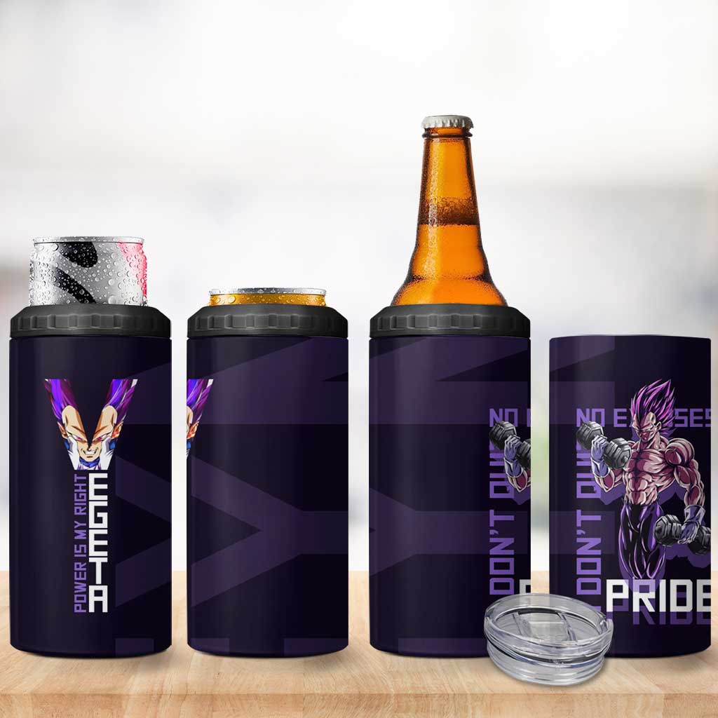 Vegeta Ultra Ego Gym Theme 4 in 1 Can Cooler Tumbler with Dumbbells Power Quote and Pride Design - The Mazicc