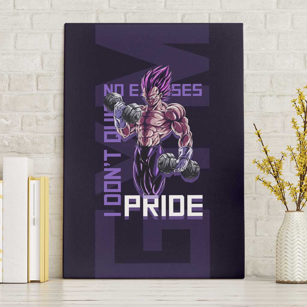 Vegeta Ultra Ego Gym Theme Canvas Wall Art with Dumbbells Power Quote and Pride Design - The Mazicc