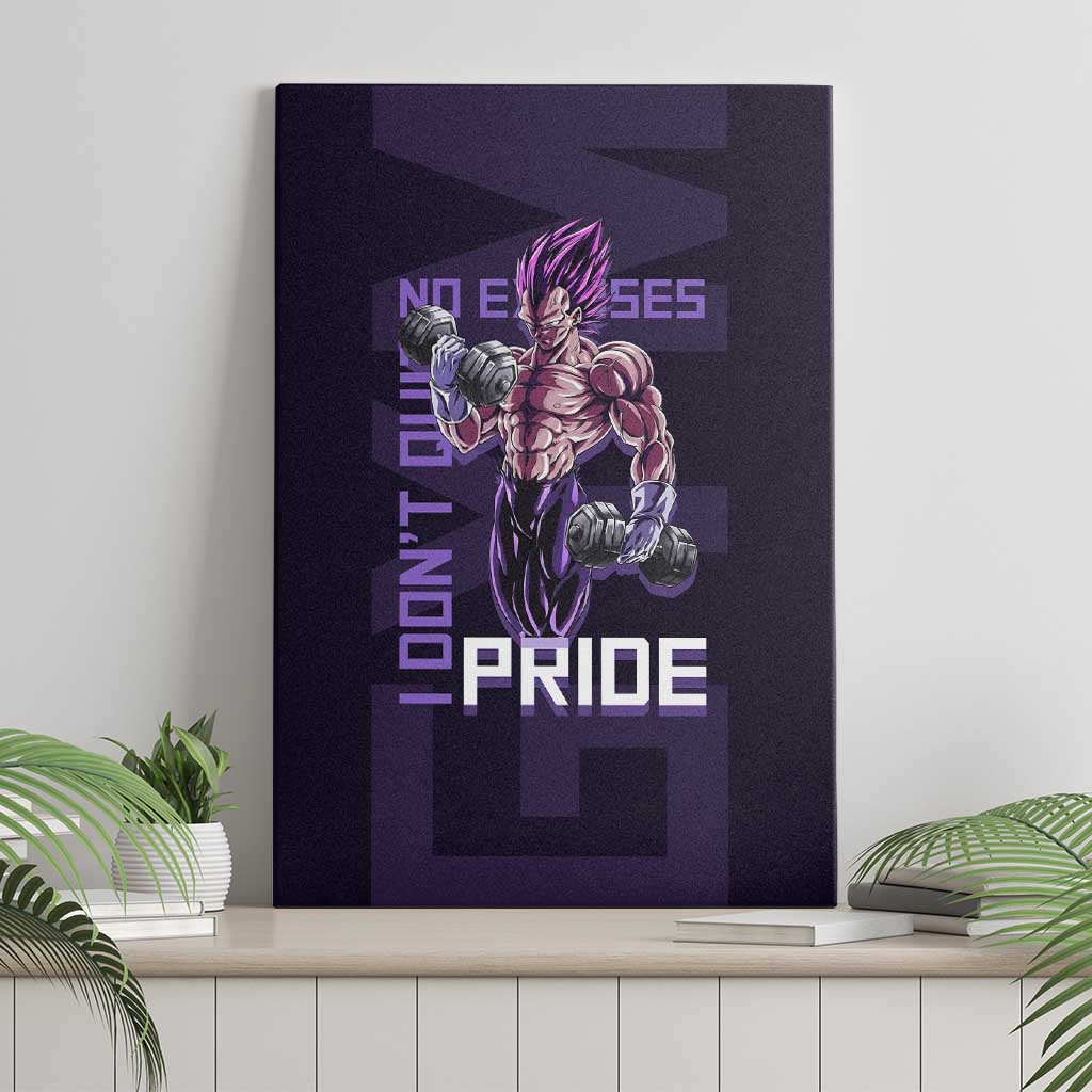 Vegeta Ultra Ego Gym Theme Canvas Wall Art with Dumbbells Power Quote and Pride Design - The Mazicc
