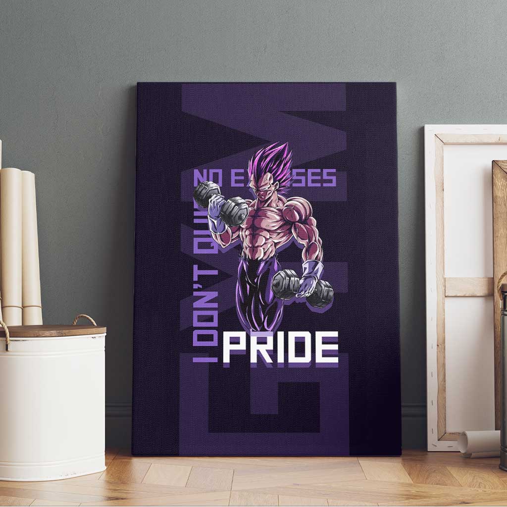 Vegeta Ultra Ego Gym Theme Canvas Wall Art with Dumbbells Power Quote and Pride Design - The Mazicc