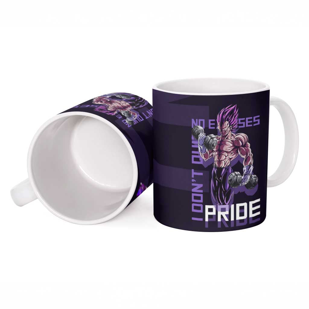 Vegeta Ultra Ego Gym Theme Ceramic Mug with Dumbbells Power Quote and Pride Design - The Mazicc
