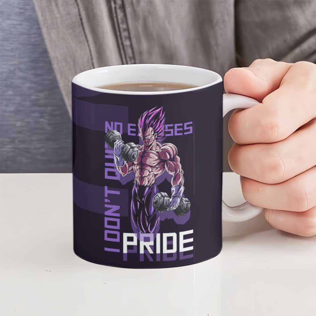 Vegeta Ultra Ego Gym Theme Ceramic Mug with Dumbbells Power Quote and Pride Design - The Mazicc