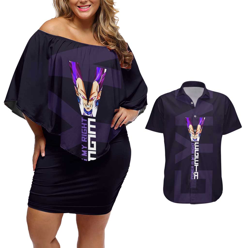 Vegeta Ultra Ego Gym Theme Couples Matching Off Shoulder Short Dress and Hawaiian Shirt with Dumbbells Power Quote and Pride Design - The Mazicc