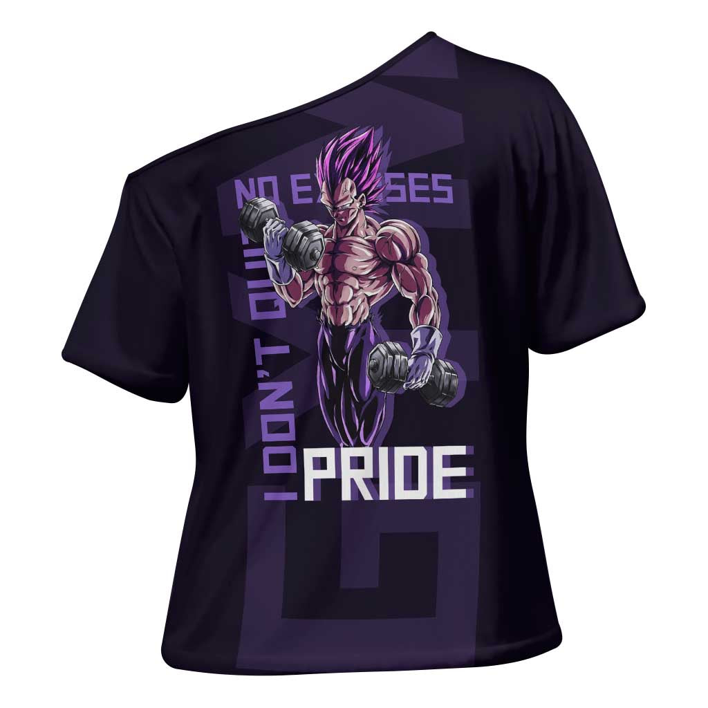 Vegeta Ultra Ego Gym Theme Cross Shoulder Shirt with Dumbbells Power Quote and Pride Design - The Mazicc