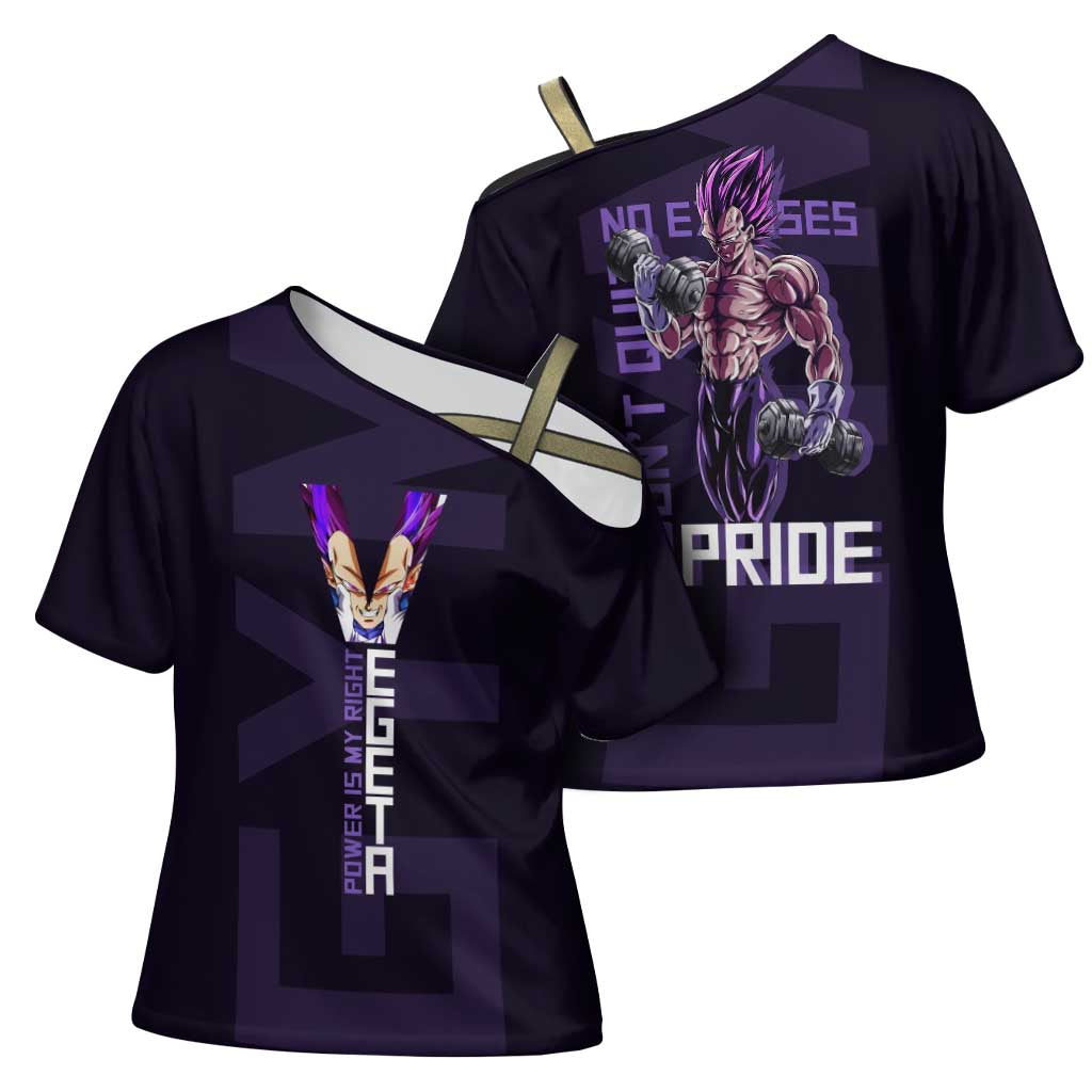 Vegeta Ultra Ego Gym Theme Cross Shoulder Shirt with Dumbbells Power Quote and Pride Design - The Mazicc