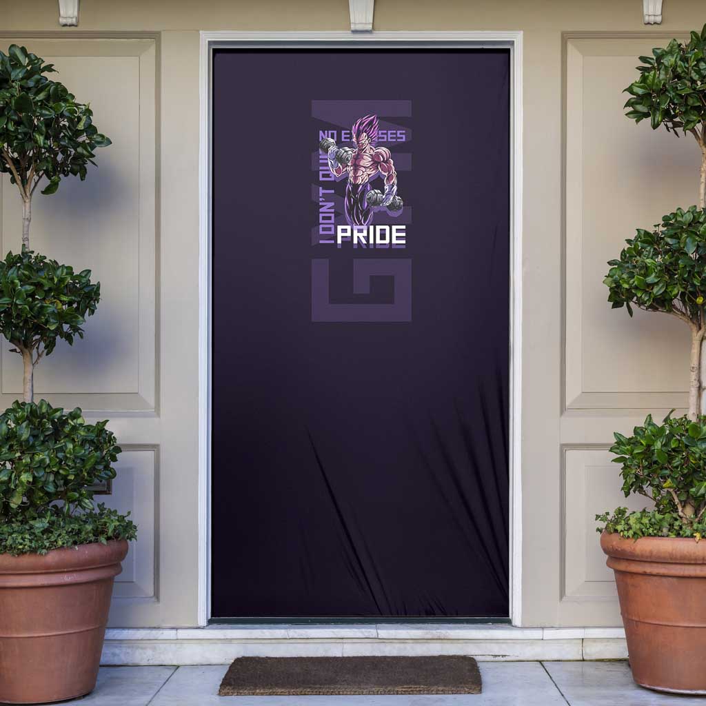 Vegeta Ultra Ego Gym Theme Door Cover with Dumbbells Power Quote and Pride Design - The Mazicc