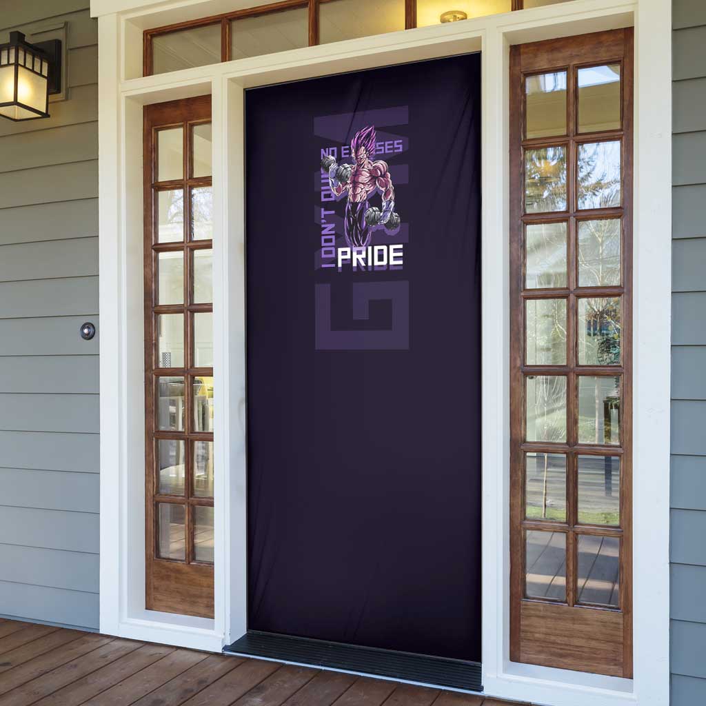 Vegeta Ultra Ego Gym Theme Door Cover with Dumbbells Power Quote and Pride Design - The Mazicc