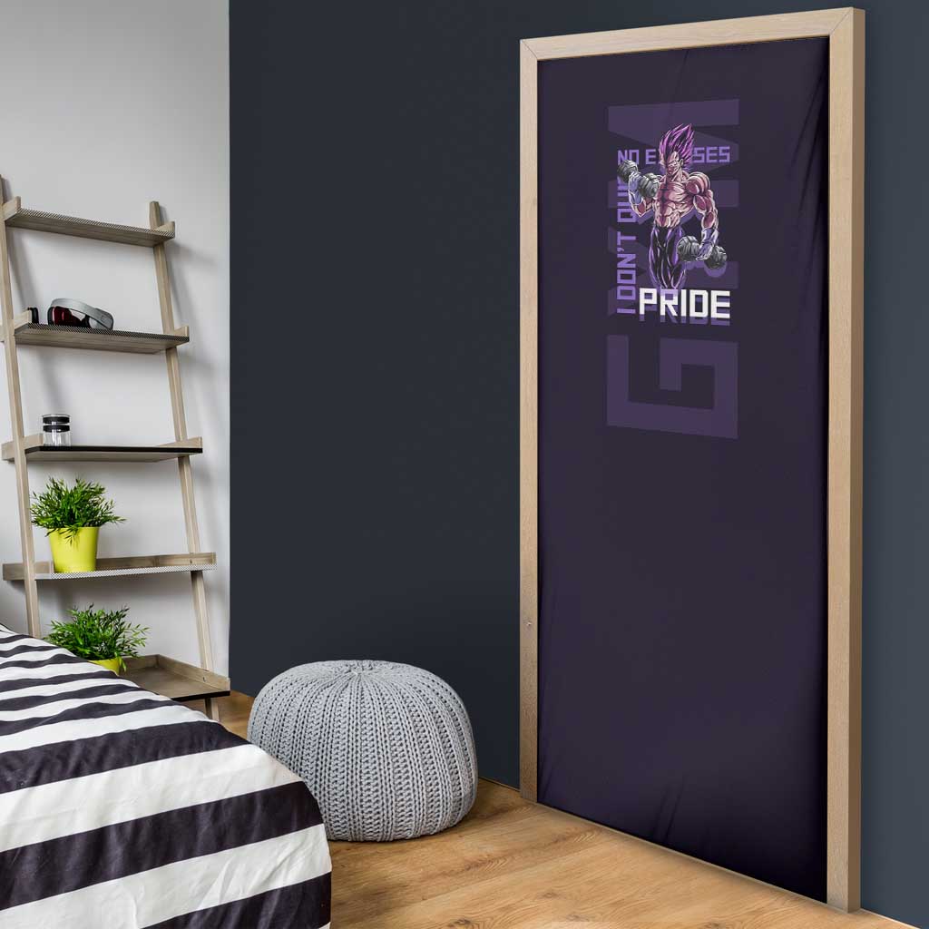 Vegeta Ultra Ego Gym Theme Door Cover with Dumbbells Power Quote and Pride Design - The Mazicc