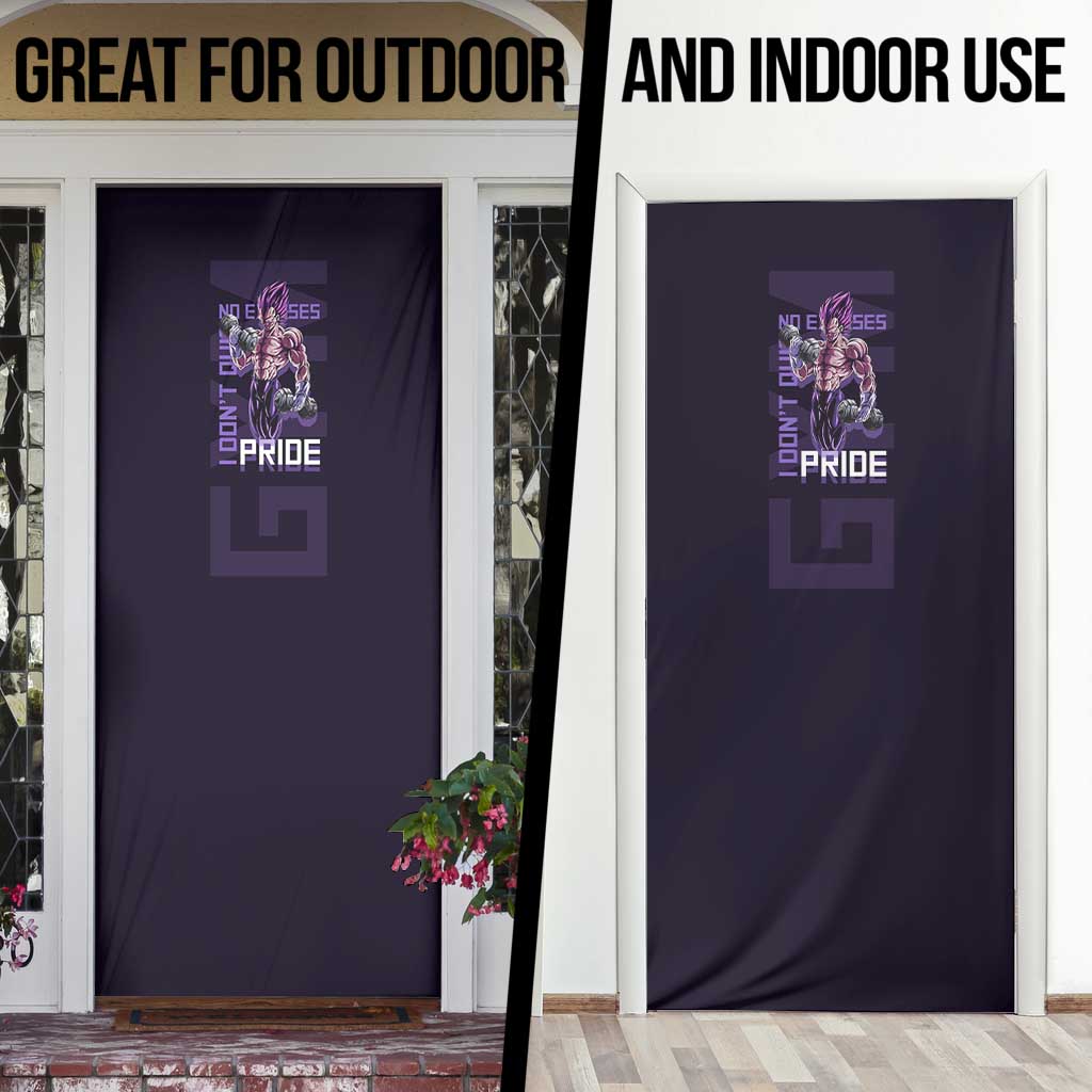 Vegeta Ultra Ego Gym Theme Door Cover with Dumbbells Power Quote and Pride Design - The Mazicc