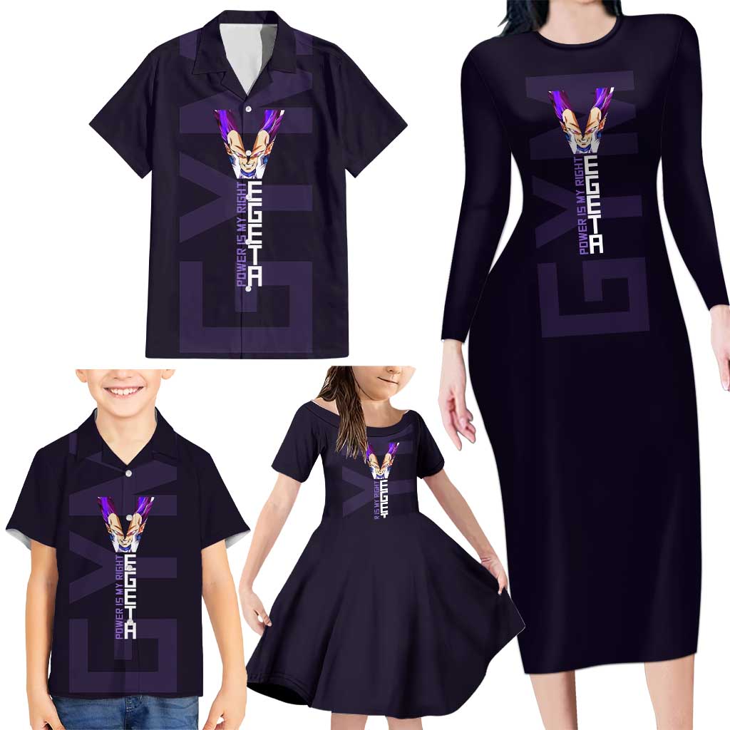 Vegeta Ultra Ego Gym Theme Family Matching Long Sleeve Bodycon Dress and Hawaiian Shirt with Dumbbells Power Quote and Pride Design
