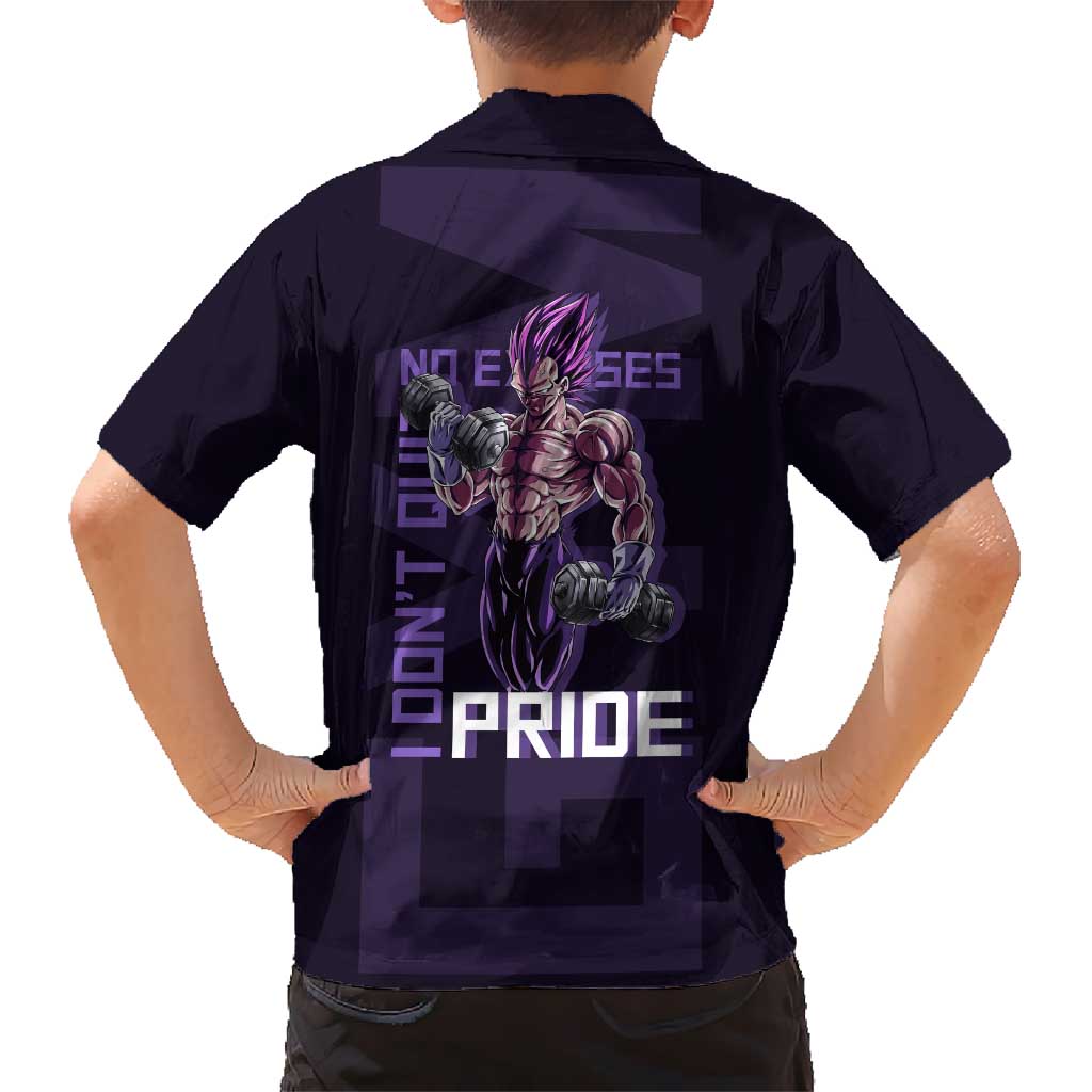 Vegeta Ultra Ego Gym Theme Family Matching Long Sleeve Bodycon Dress and Hawaiian Shirt with Dumbbells Power Quote and Pride Design
