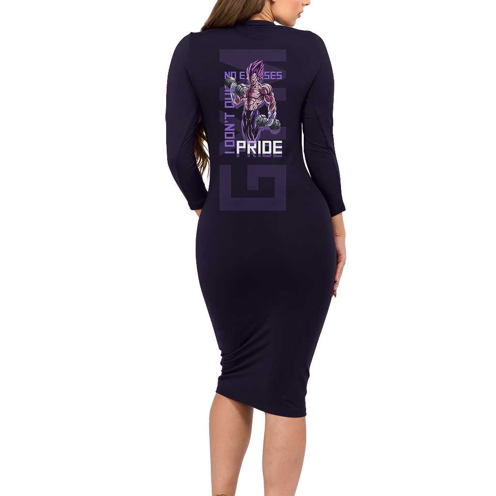 Vegeta Ultra Ego Gym Theme Family Matching Long Sleeve Bodycon Dress and Hawaiian Shirt with Dumbbells Power Quote and Pride Design