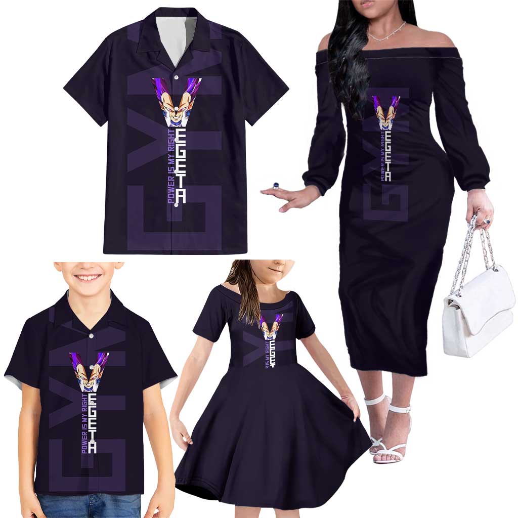 Vegeta Ultra Ego Gym Theme Family Matching Off The Shoulder Long Sleeve Dress and Hawaiian Shirt with Dumbbells Power Quote and Pride Design