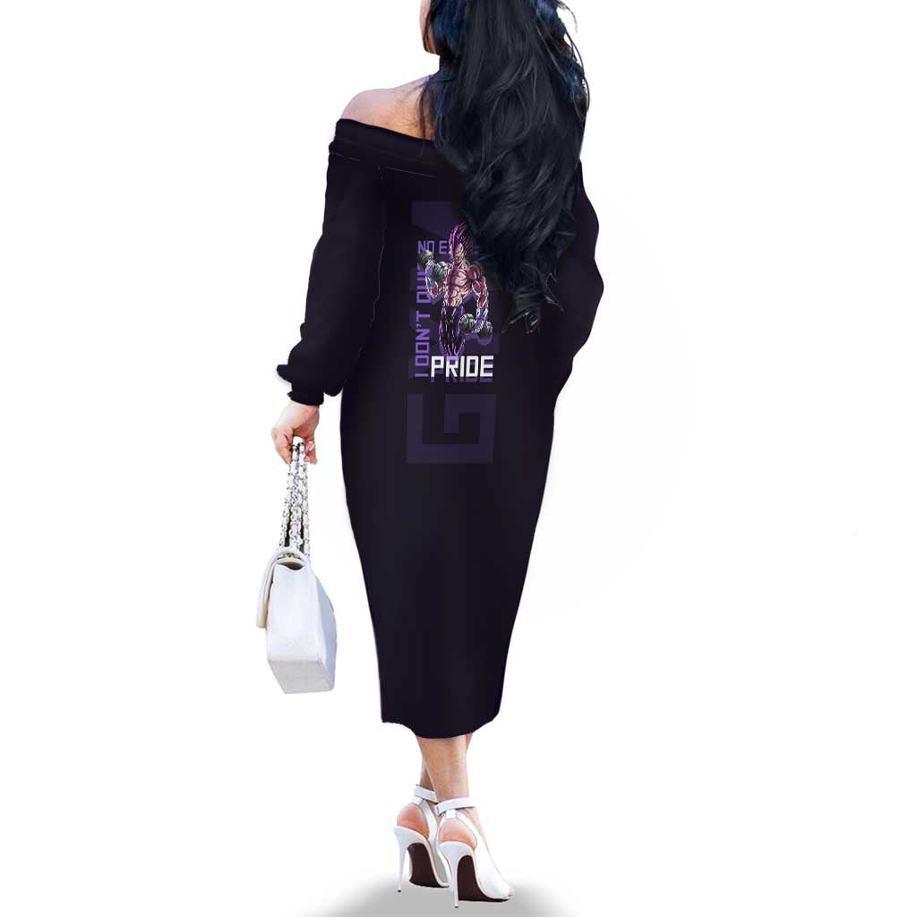 Vegeta Ultra Ego Gym Theme Family Matching Off The Shoulder Long Sleeve Dress and Hawaiian Shirt with Dumbbells Power Quote and Pride Design