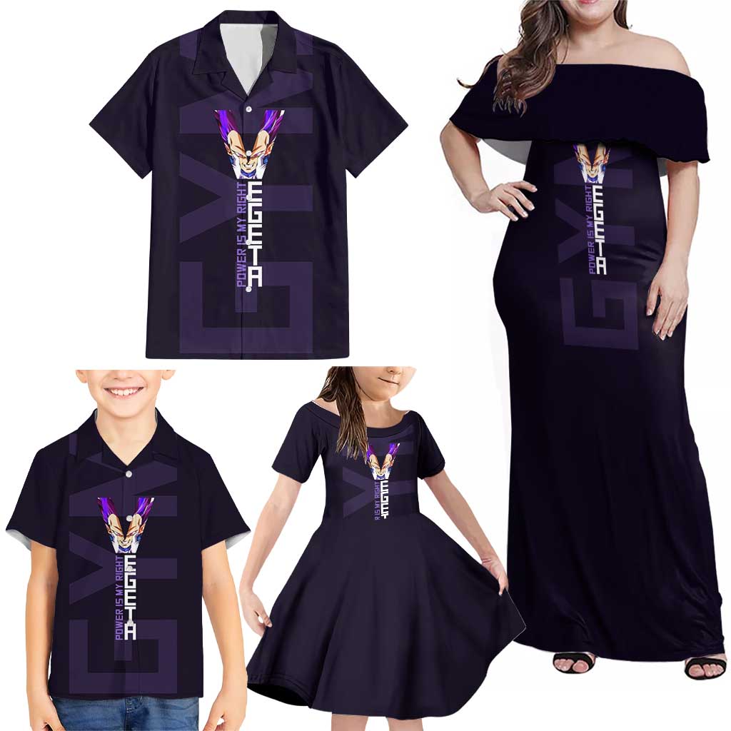 Vegeta Ultra Ego Gym Theme Family Matching Off Shoulder Maxi Dress and Hawaiian Shirt with Dumbbells Power Quote and Pride Design