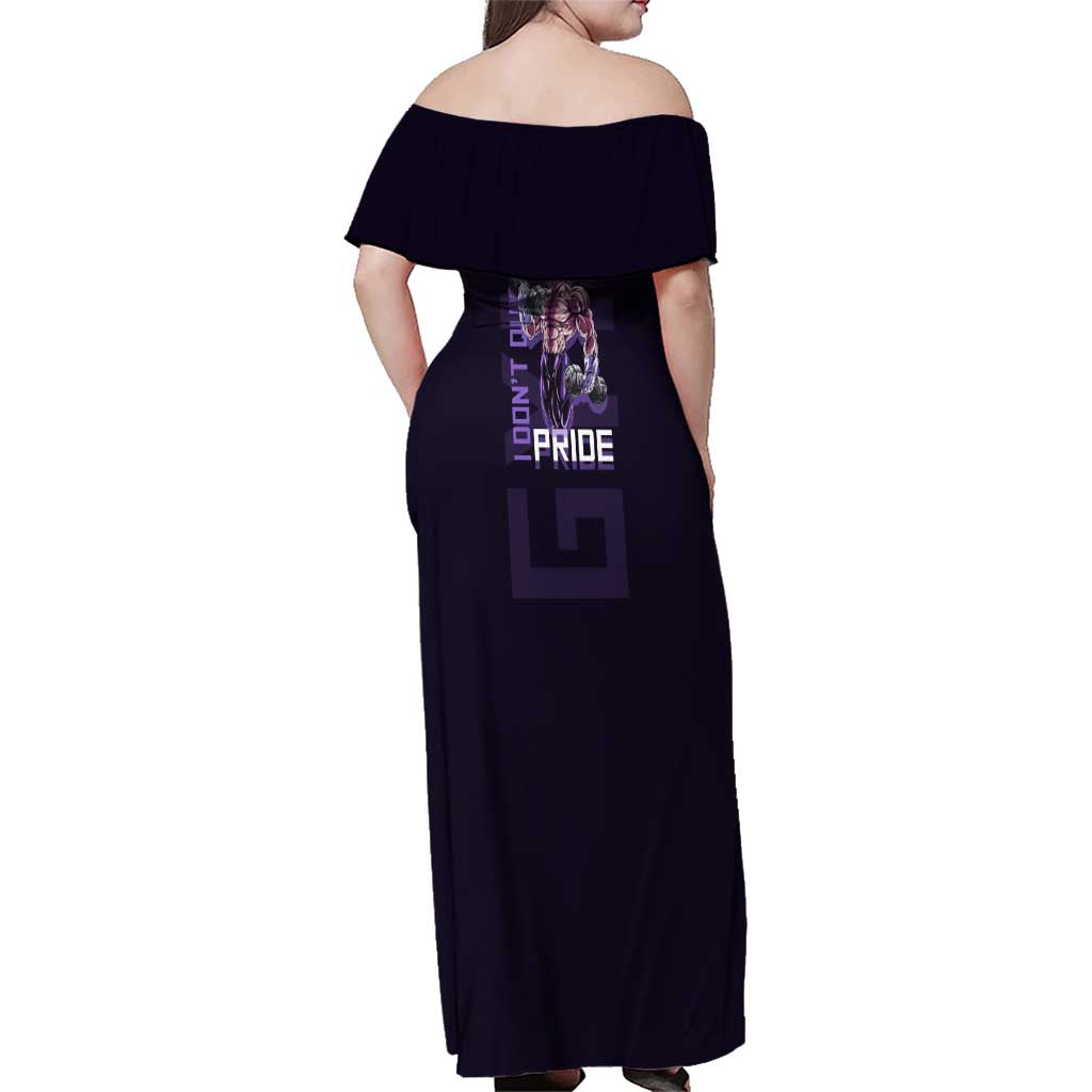 Vegeta Ultra Ego Gym Theme Family Matching Off Shoulder Maxi Dress and Hawaiian Shirt with Dumbbells Power Quote and Pride Design