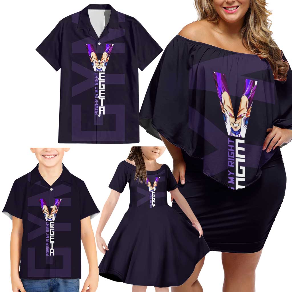 Vegeta Ultra Ego Gym Theme Family Matching Off Shoulder Short Dress and Hawaiian Shirt with Dumbbells Power Quote and Pride Design
