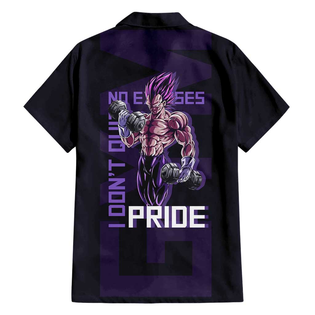 Vegeta Ultra Ego Gym Theme Family Matching Off Shoulder Short Dress and Hawaiian Shirt with Dumbbells Power Quote and Pride Design