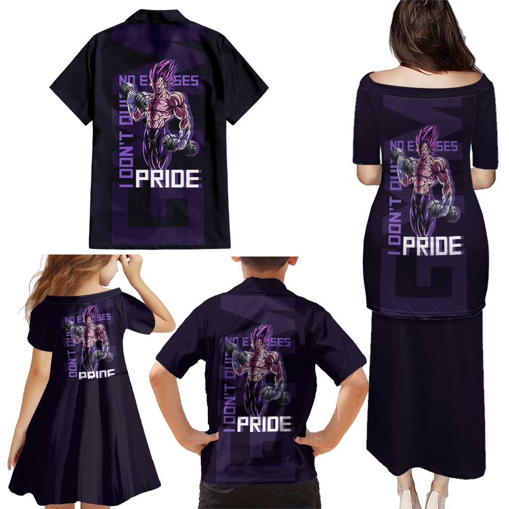 Vegeta Ultra Ego Gym Theme Family Matching Puletasi and Hawaiian Shirt with Dumbbells Power Quote and Pride Design