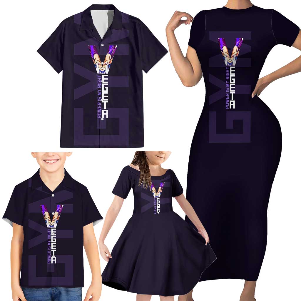 Vegeta Ultra Ego Gym Theme Family Matching Short Sleeve Bodycon Dress and Hawaiian Shirt with Dumbbells Power Quote and Pride Design