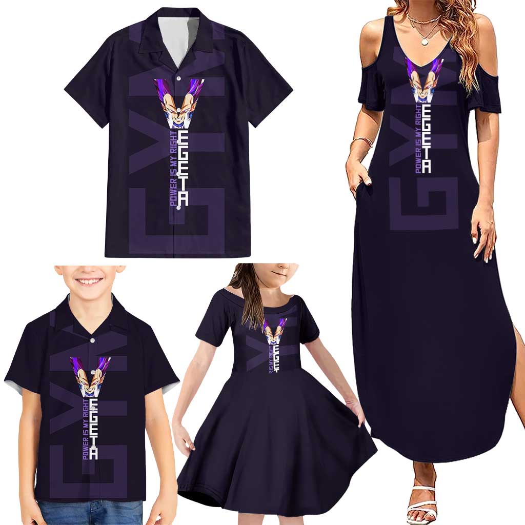 Vegeta Ultra Ego Gym Theme Family Matching Summer Maxi Dress and Hawaiian Shirt with Dumbbells Power Quote and Pride Design