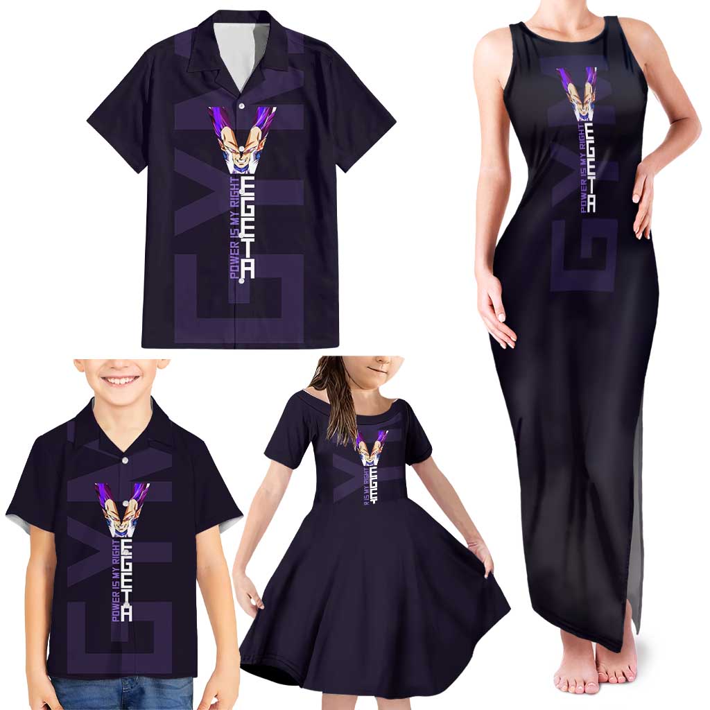 Vegeta Ultra Ego Gym Theme Family Matching Tank Maxi Dress and Hawaiian Shirt with Dumbbells Power Quote and Pride Design