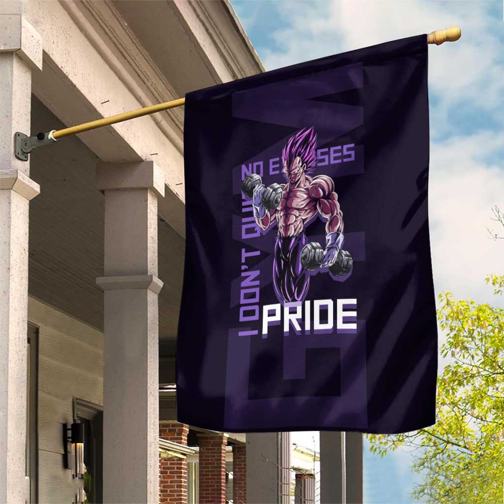 Vegeta Ultra Ego Gym Theme Garden Flag with Dumbbells Power Quote and Pride Design - The Mazicc
