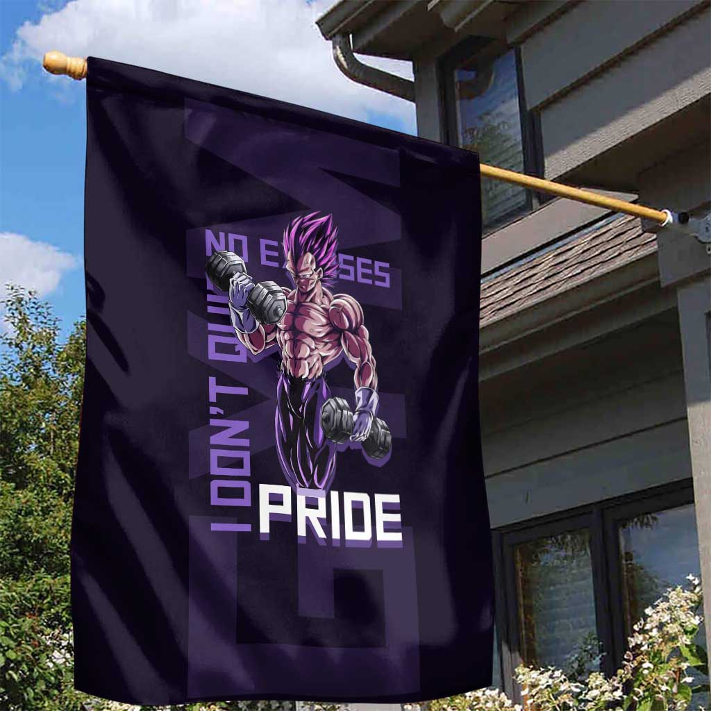Vegeta Ultra Ego Gym Theme Garden Flag with Dumbbells Power Quote and Pride Design - The Mazicc