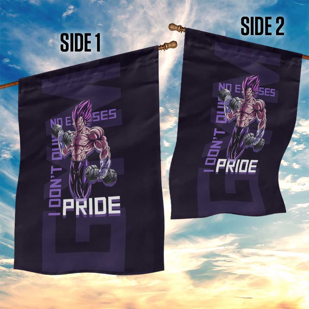 Vegeta Ultra Ego Gym Theme Garden Flag with Dumbbells Power Quote and Pride Design - The Mazicc