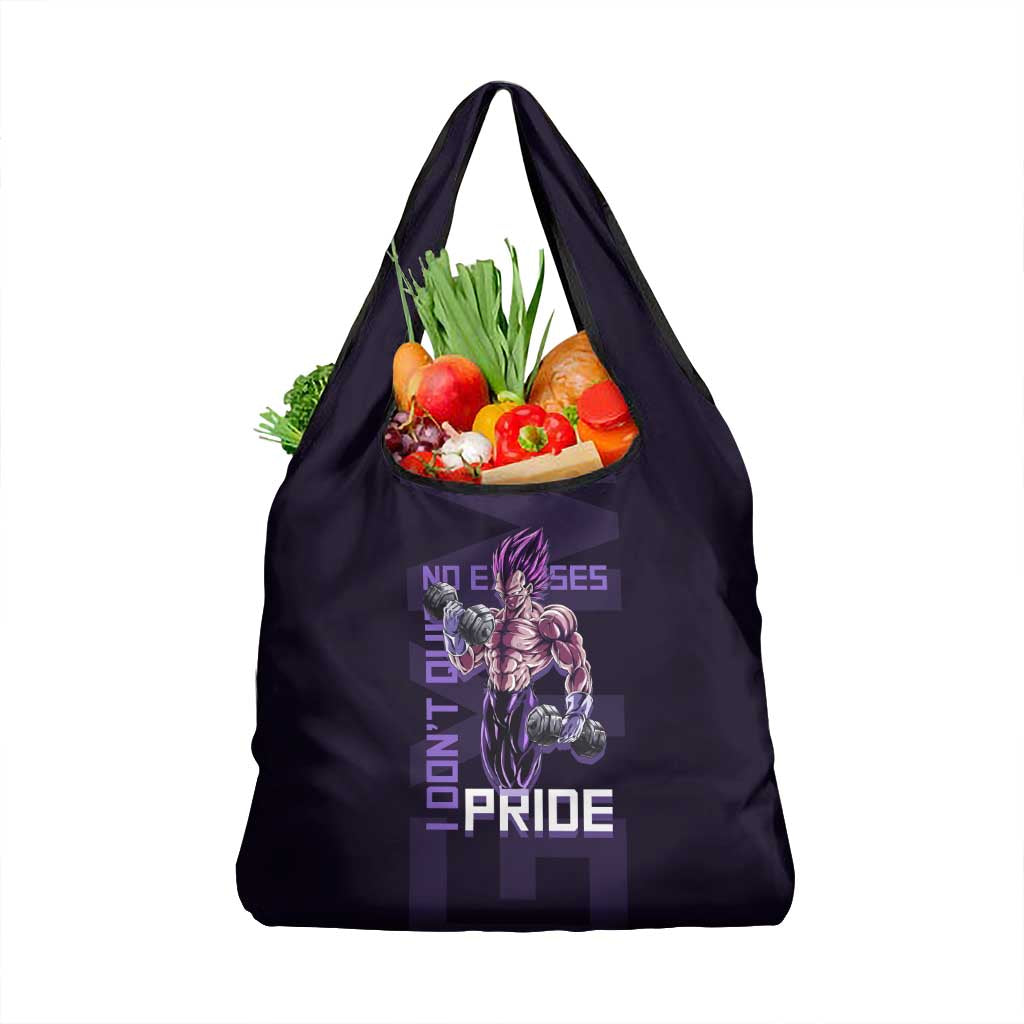 Vegeta Ultra Ego Gym Theme Grocery Bag with Dumbbells Power Quote and Pride Design - The Mazicc