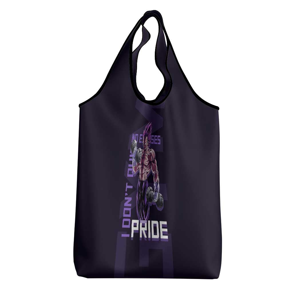 Vegeta Ultra Ego Gym Theme Grocery Bag with Dumbbells Power Quote and Pride Design - The Mazicc