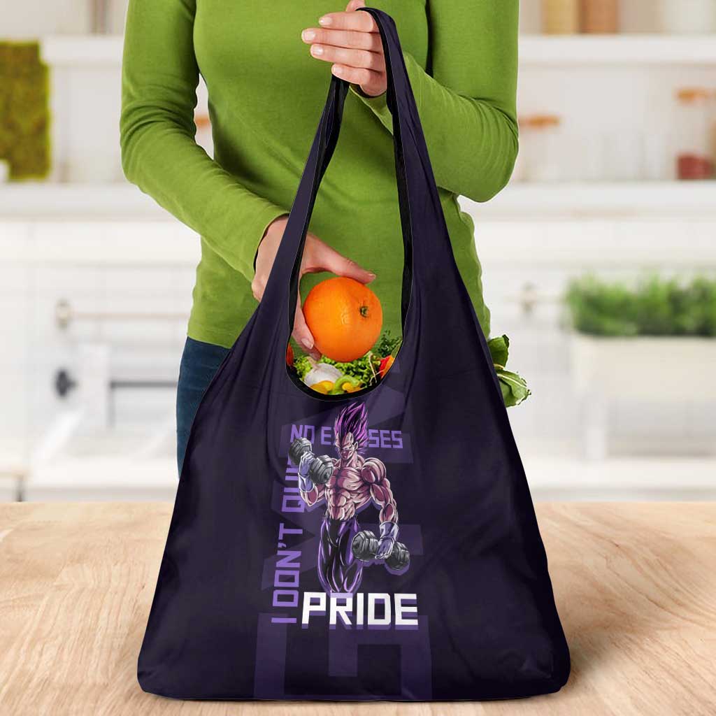 Vegeta Ultra Ego Gym Theme Grocery Bag with Dumbbells Power Quote and Pride Design - The Mazicc