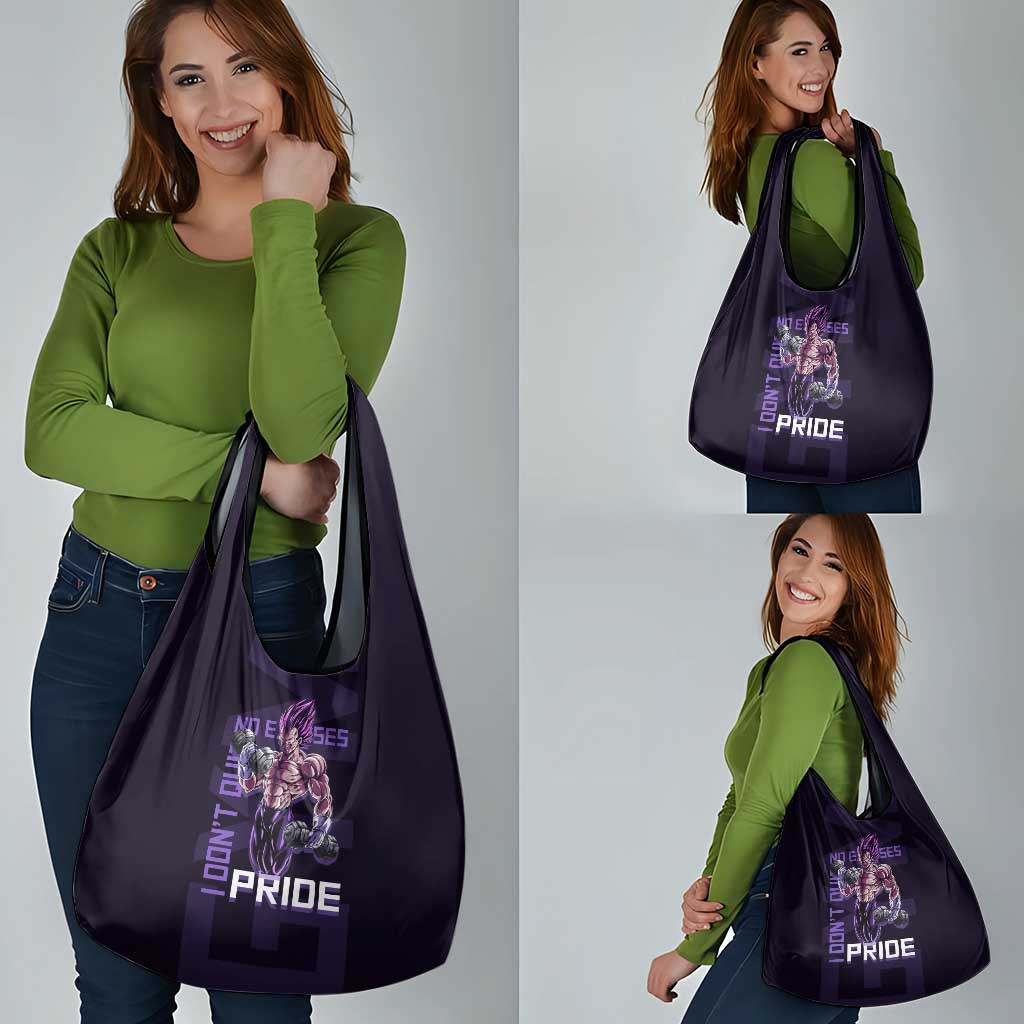 Vegeta Ultra Ego Gym Theme Grocery Bag with Dumbbells Power Quote and Pride Design - The Mazicc