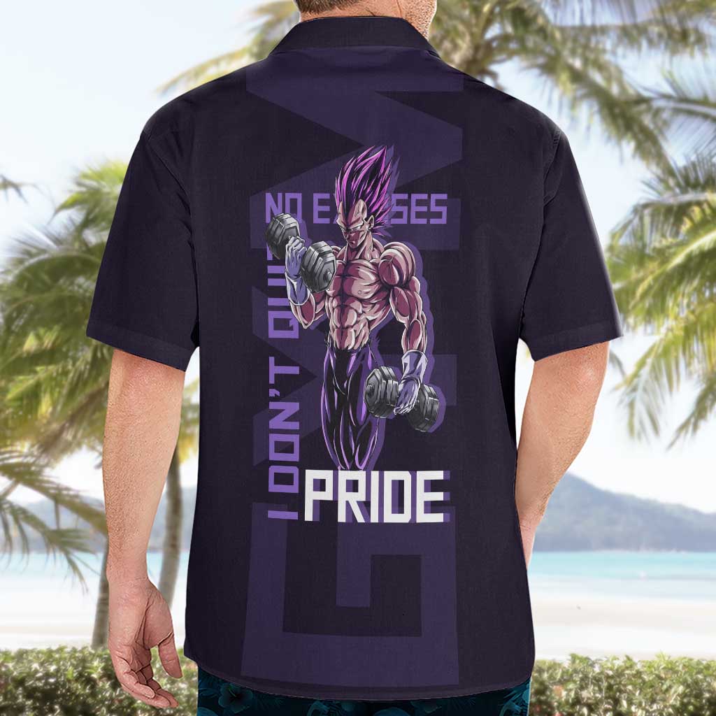 Vegeta Ultra Ego Gym Theme Hawaiian Shirt with Dumbbells Power Quote and Pride Design - The Mazicc