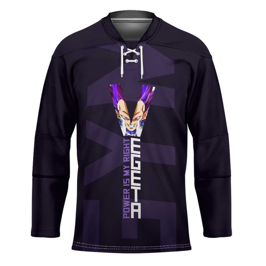 Vegeta Ultra Ego Gym Theme Hockey Jersey with Dumbbells Power Quote and Pride Design - The Mazicc