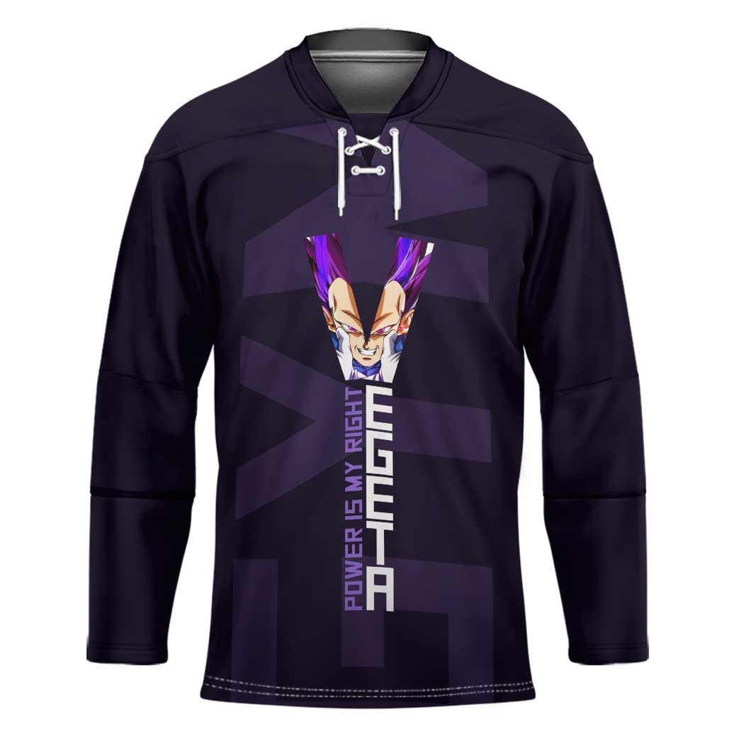 Vegeta Ultra Ego Gym Theme Hockey Jersey with Dumbbells Power Quote and Pride Design - The Mazicc