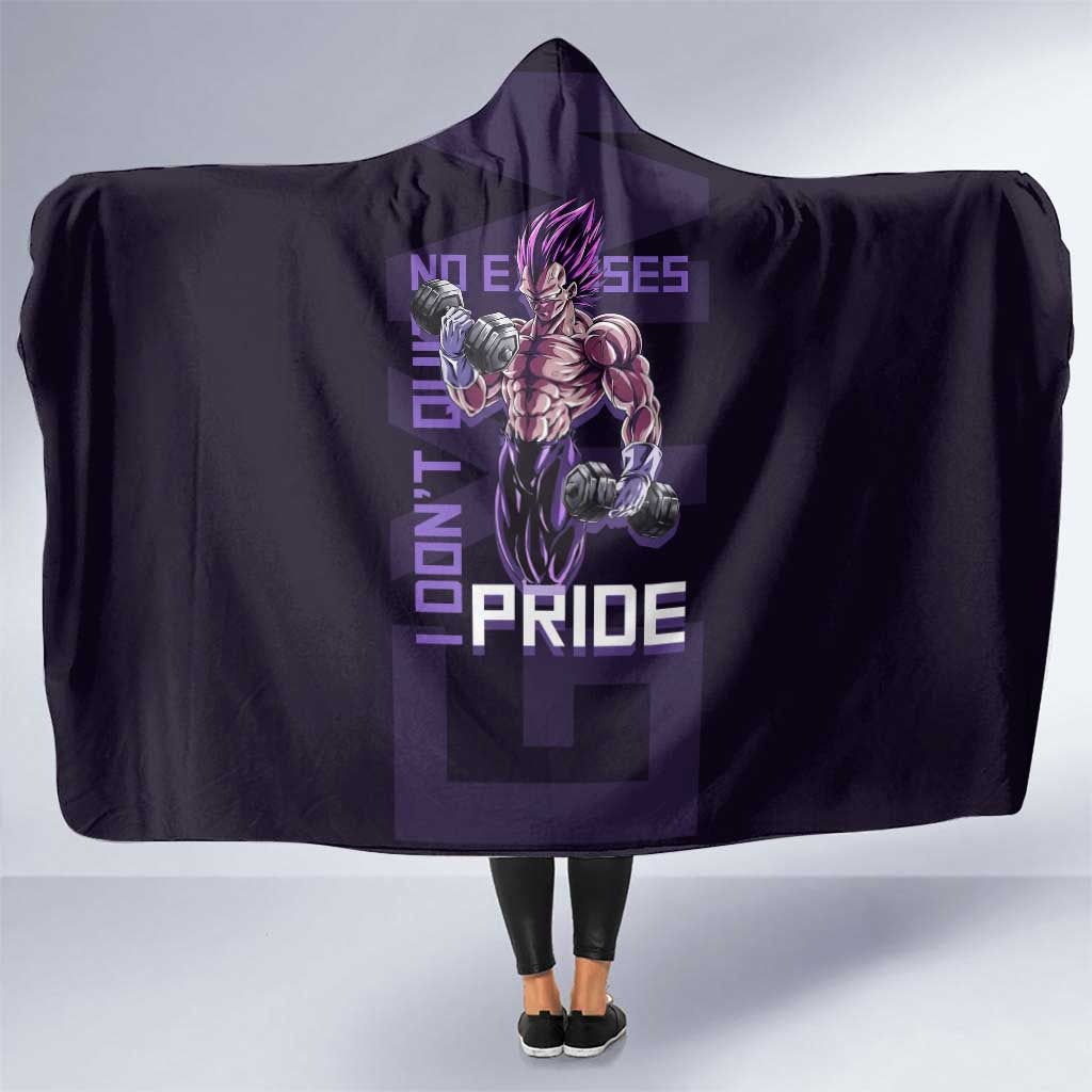 Vegeta Ultra Ego Gym Theme Hooded Blanket with Dumbbells Power Quote and Pride Design - The Mazicc