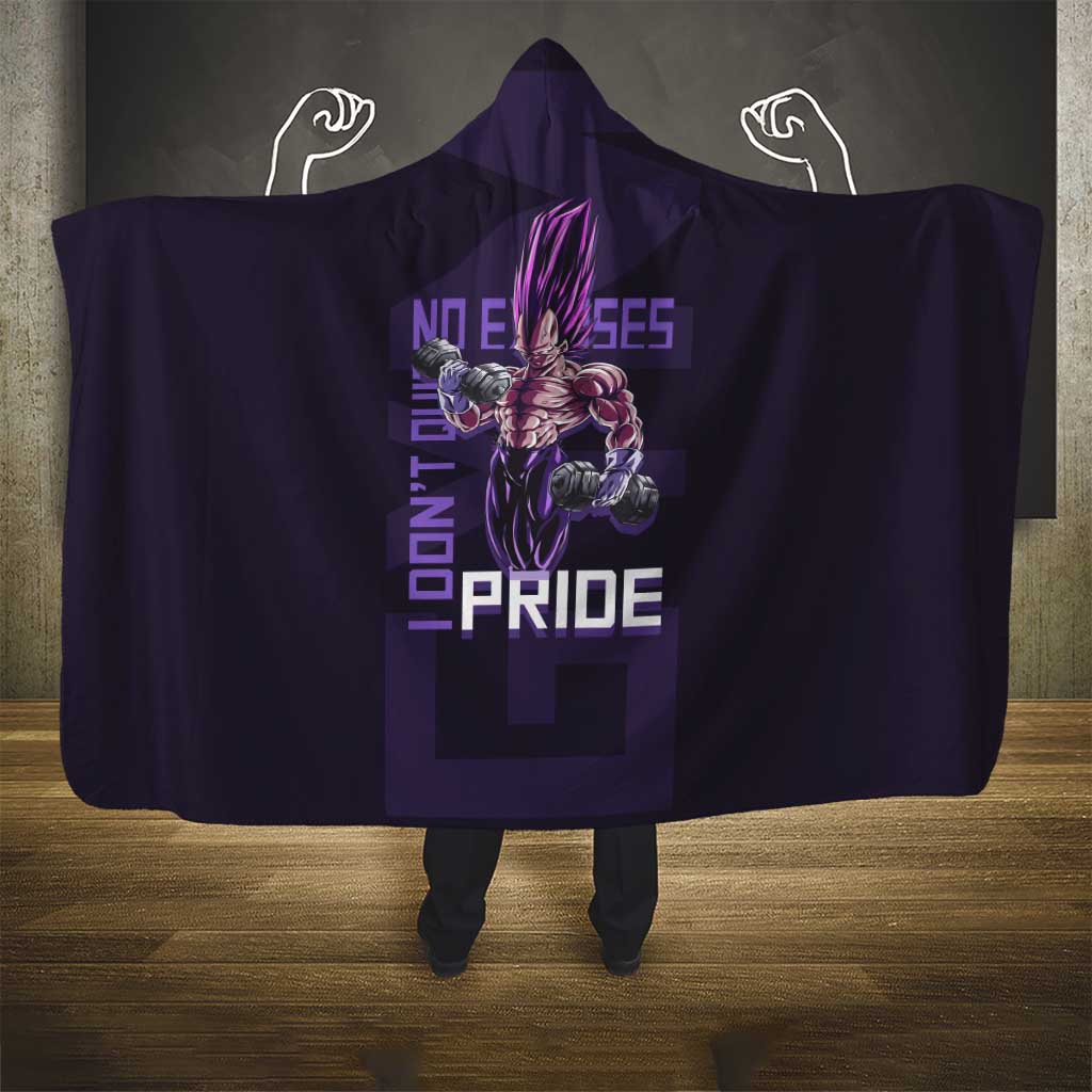 Vegeta Ultra Ego Gym Theme Hooded Blanket with Dumbbells Power Quote and Pride Design - The Mazicc
