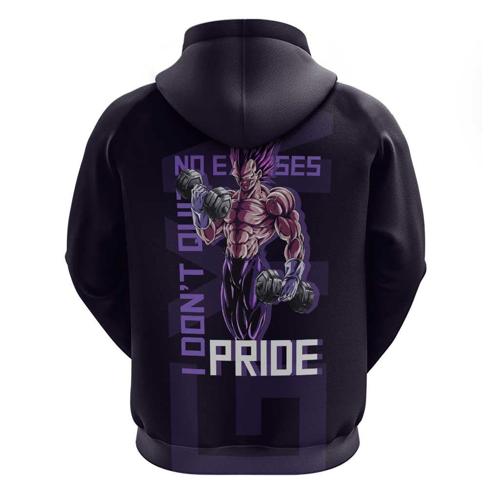 Vegeta Ultra Ego Gym Theme Hoodie with Dumbbells Power Quote and Pride Design - The Mazicc