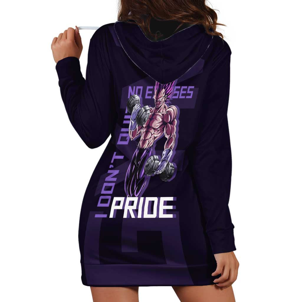 Vegeta Ultra Ego Gym Theme Hoodie Dress with Dumbbells Power Quote and Pride Design - The Mazicc