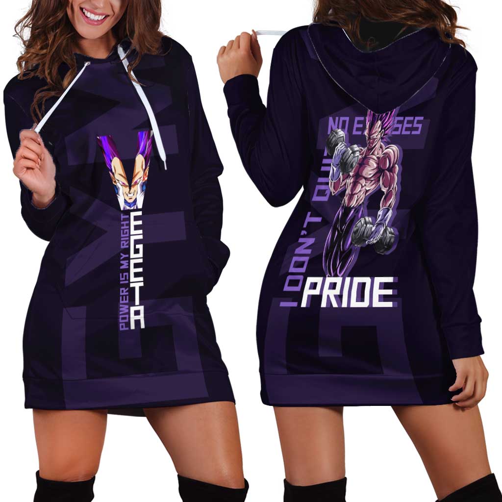 Vegeta Ultra Ego Gym Theme Hoodie Dress with Dumbbells Power Quote and Pride Design - The Mazicc