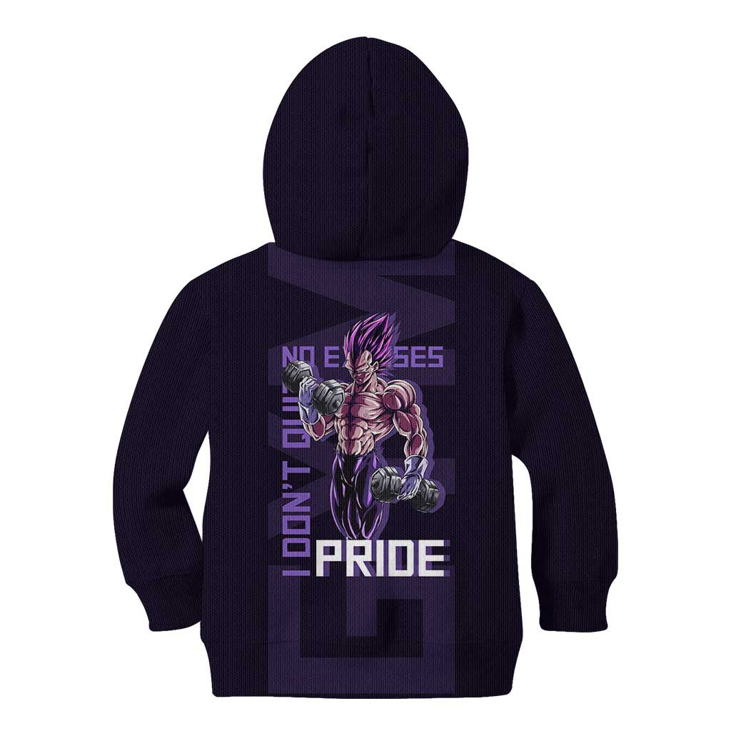Vegeta Ultra Ego Gym Theme Kid Hoodie with Dumbbells Power Quote and Pride Design - The Mazicc