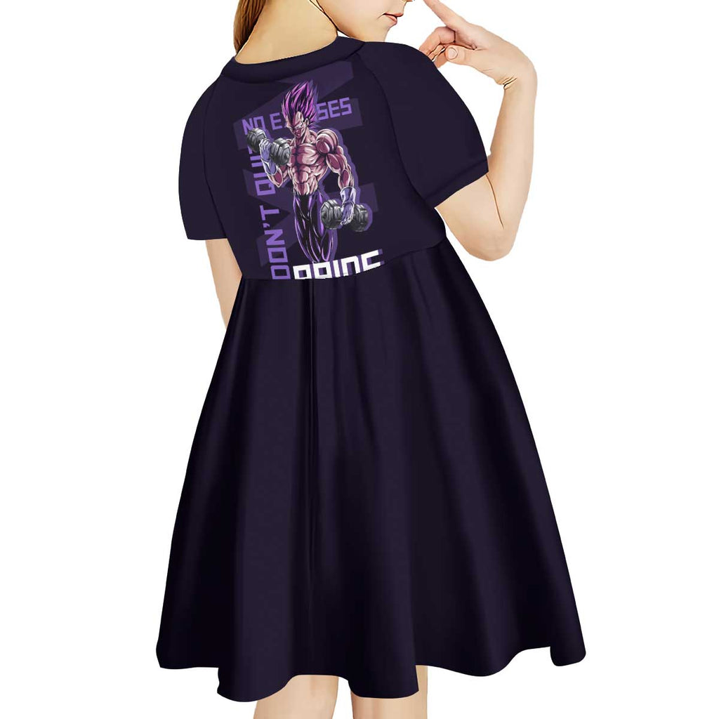 Vegeta Ultra Ego Gym Theme Kid Short Sleeve Dress with Dumbbells Power Quote and Pride Design - The Mazicc