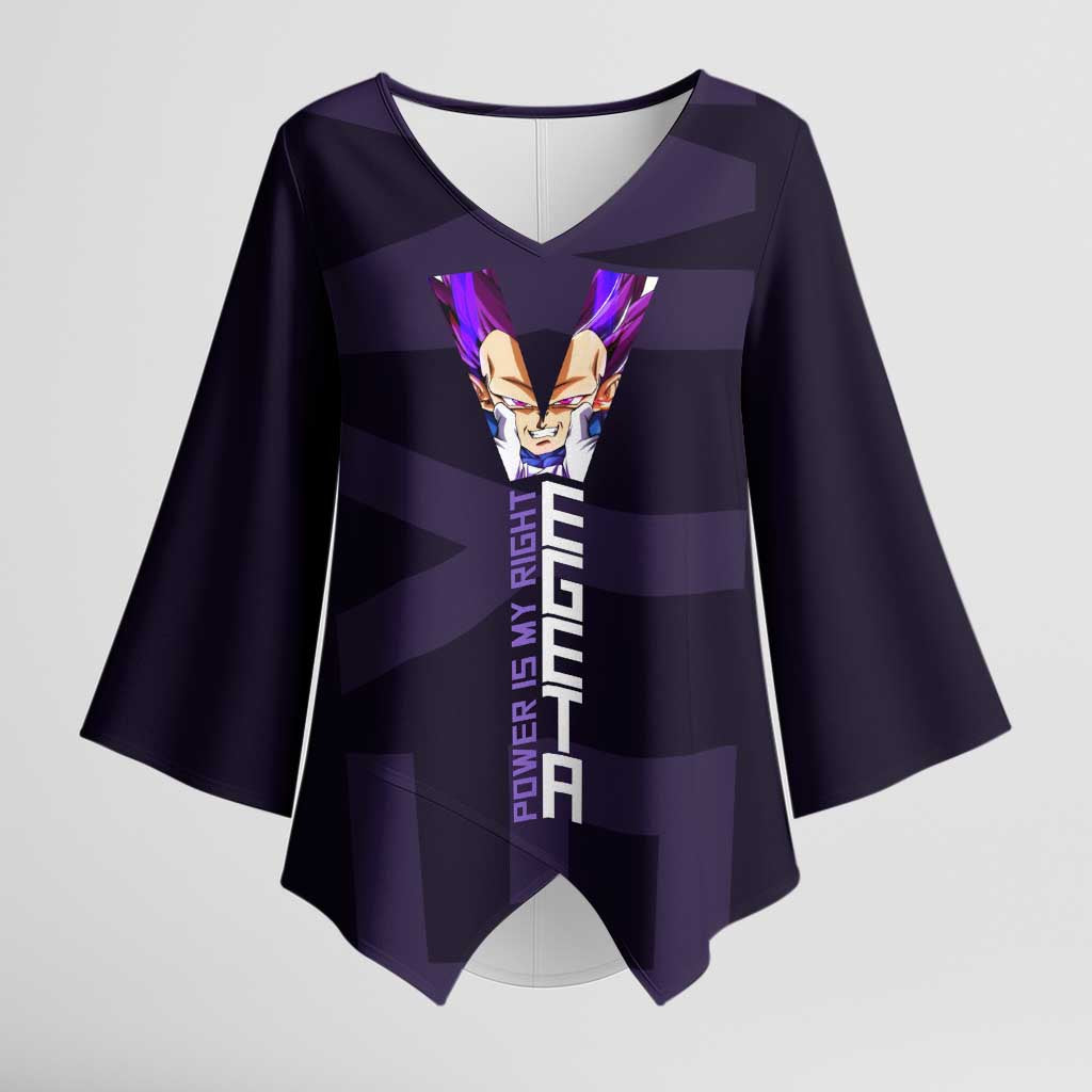 Vegeta Ultra Ego Gym Theme Kimono Sleeve Blouse with Dumbbells Power Quote and Pride Design - The Mazicc