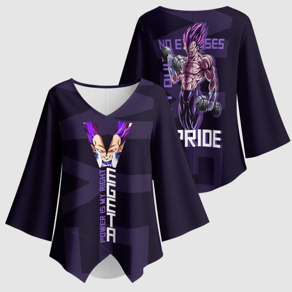 Vegeta Ultra Ego Gym Theme Kimono Sleeve Blouse with Dumbbells Power Quote and Pride Design - The Mazicc