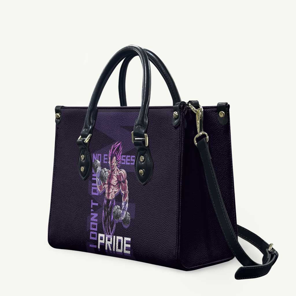 Vegeta Ultra Ego Gym Theme Leather Bag with Dumbbells Power Quote and Pride Design - The Mazicc