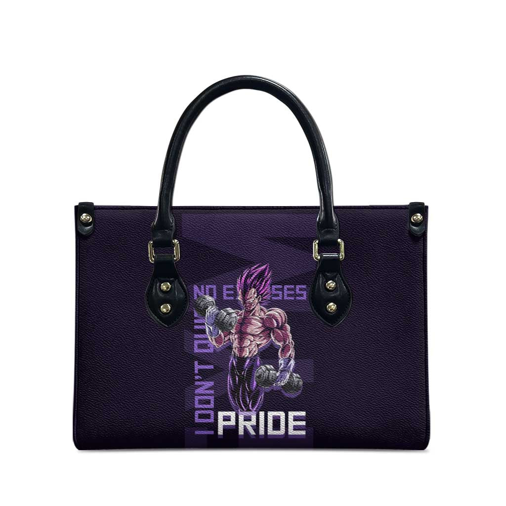 Vegeta Ultra Ego Gym Theme Leather Bag with Dumbbells Power Quote and Pride Design - The Mazicc
