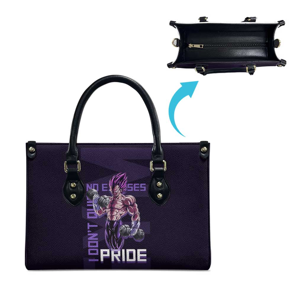 Vegeta Ultra Ego Gym Theme Leather Bag with Dumbbells Power Quote and Pride Design - The Mazicc